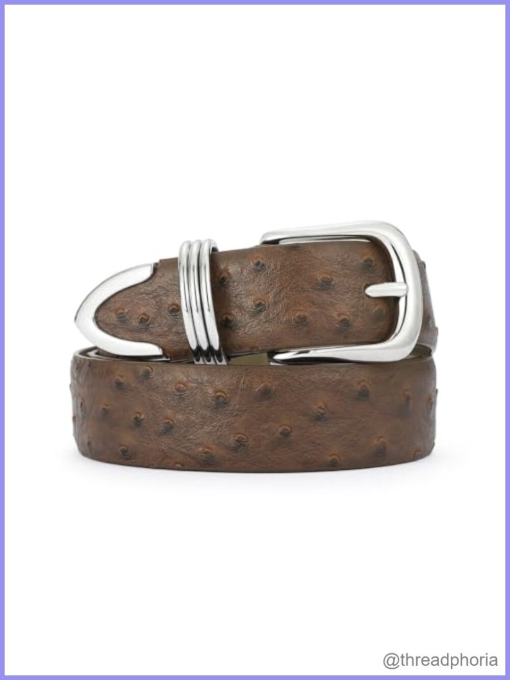 Ostrich Grain Leather Belt with Silver Buckle Waist Belt for Women
